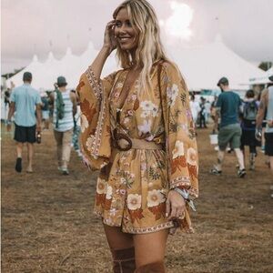 Bohemian Dahlia Floral Print Kimono Mini Dress